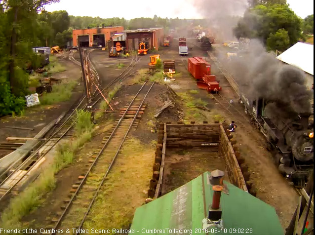 8.10.16 484 has moved out onto the main and stopped to await coupling to the train.jpg