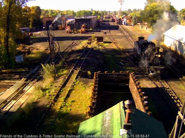 9.15.16 With its bunker filled, the 489 is now out on the main waiting for 463 to pull the train into load position.jpg