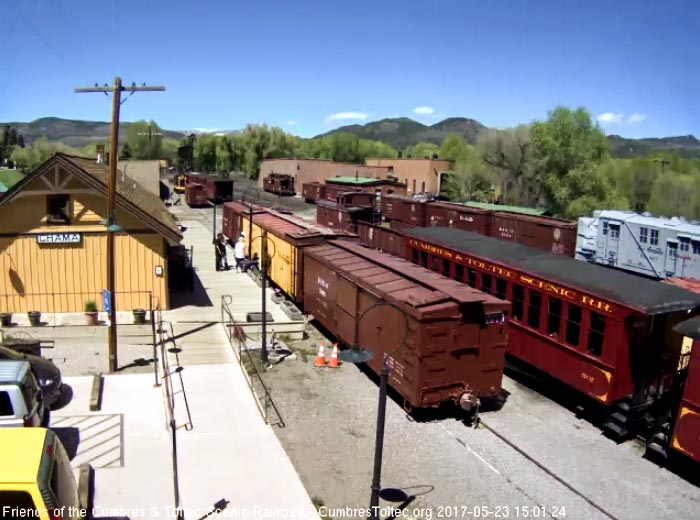 5-23-17 The final drop has 3 cars in front of the depot and what I think is the display car in its normal spot.jpg