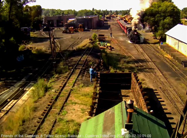 9-2-17 The 488 gets the 8 car train 216 moving out of Chama.jpg