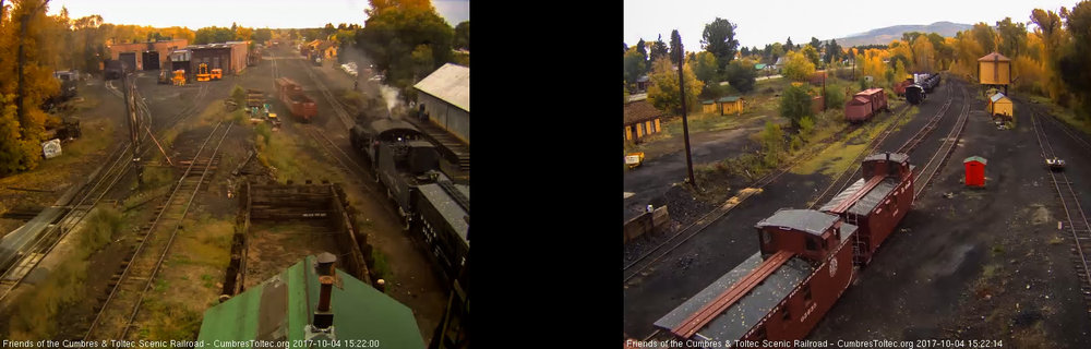 10-4-17  The train is by the tipple and the cabeese rooves look like they have falled aspen leaves on them.jpg
