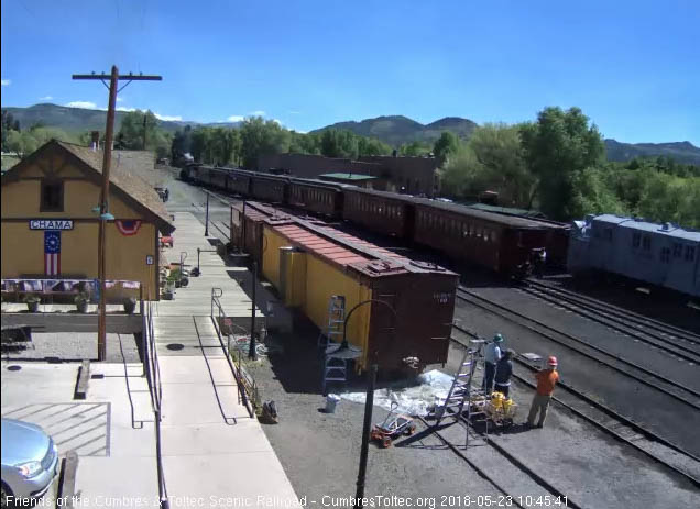 2018-05-23 Some Friends watch as they pull 2 of the extra coaches from south yard.jpg