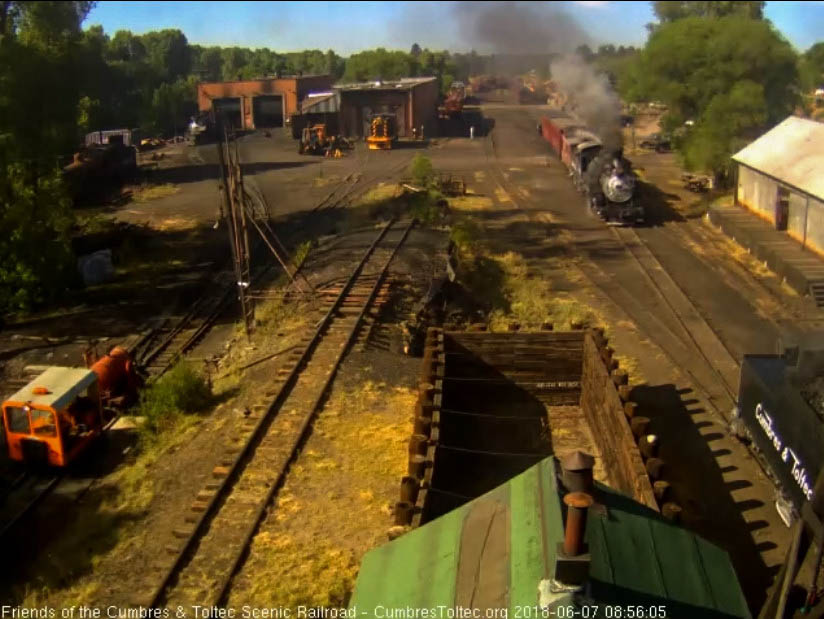 2018-06-07 The hostlers on 488 have pulled it up by the sand house as 484 comes out with 2 extra coaches for today's train.jpg