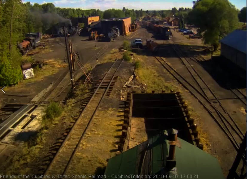 2018-06-07 With the train back from the wye, 487 is switching freight cars in south yard.jpg