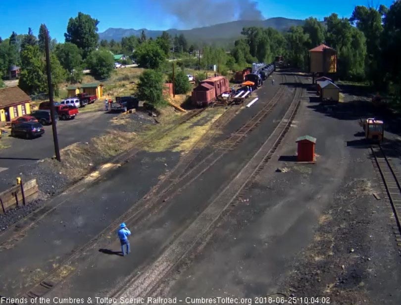 2018-06-25 The last cars of the train round the curve north of the yard.jpg