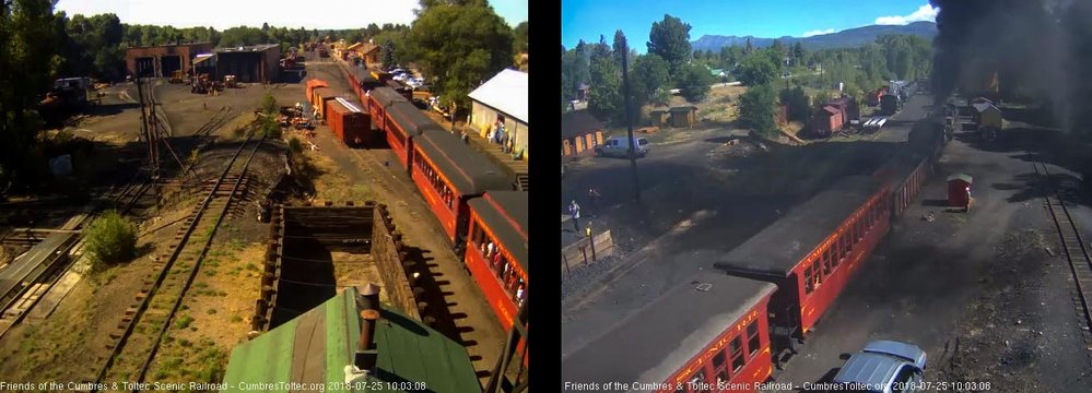 2018-07-25 The long train is passing the tipple as the locomotives put out a cloud.jpg