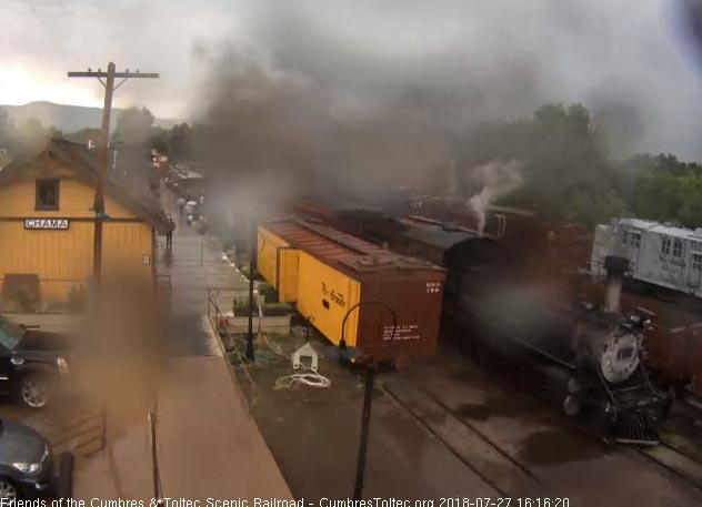2018-07-27 The 463 passes the depot cam as it slows and its hard to see much with the rain.jpg