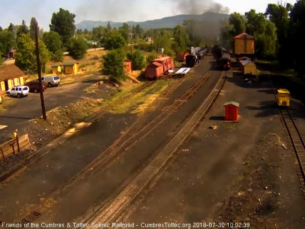 2018-07-30 The parlor Colorado passes the tank as the train heads out of Chama.jpg