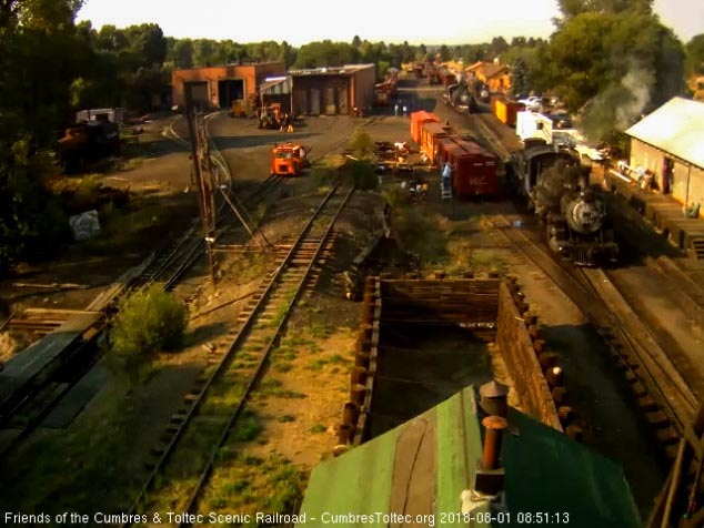 2018-08-01 The 487 has moved to the south yard lead to await its road crew as 488 backs toward the coal lead.jpg