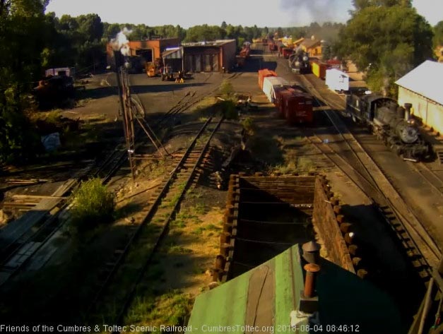 2018-08-04 The 487 is parked awaiting the road crew as 463 heads to the coal dock.jpg