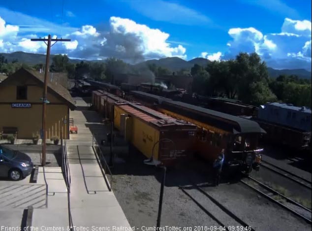 2018-09-04 The conductor gives the high ball for train 216 to depart Chama.jpg