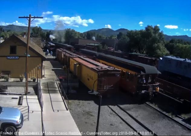 2018-09-07 The conductor has now climbed onto the New Mexico as the train leaves Chama.jpg