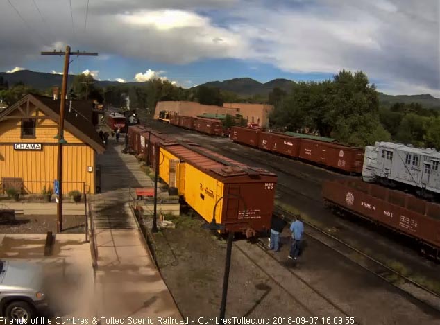 2018-09-07 The 484 is passing the display train, which is back on the depot track.jpg