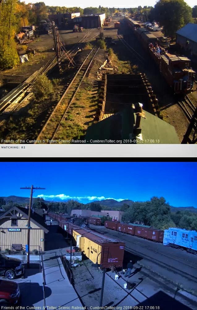 2018-09-22 The second open gon and caboose as seen passing the woodshop as the 487 passes the depot.jpg