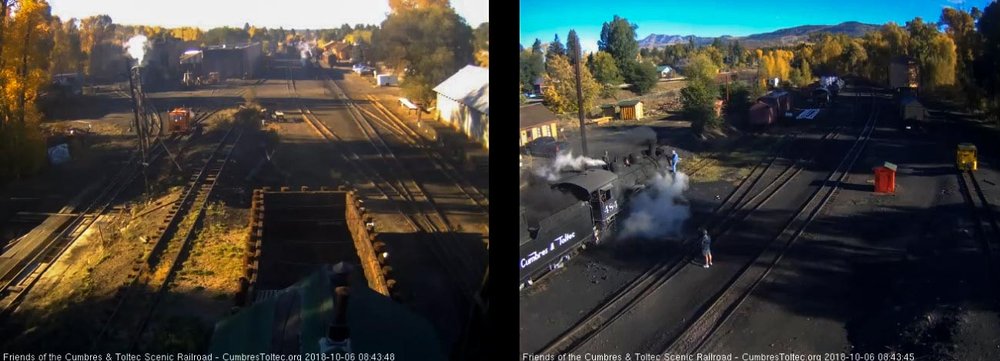 2018-10-06 The 484 is getting coal added to its bunker as the 463 sits on the south yard lead waiting for its road crew.jpg