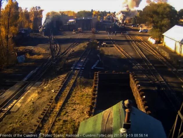 2018-10-19 The road crew has taken the 484 into south yard and are coming out with the 2 tank cars that were used on the student freight.jpg