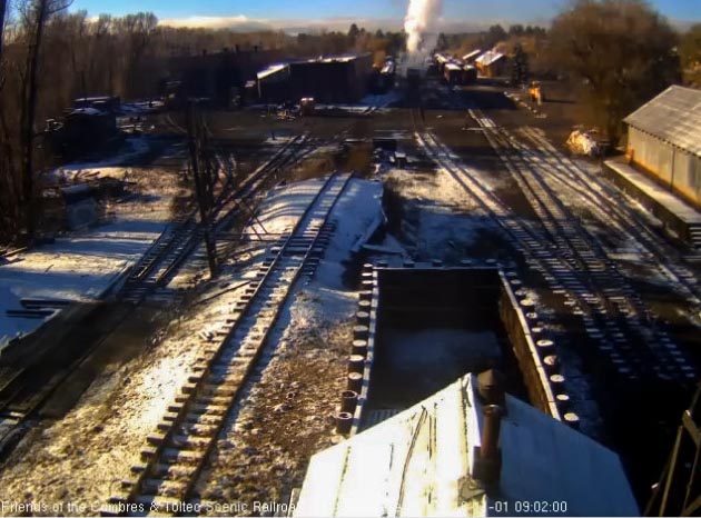 2018-11-01 In a cloud of steam, they head to the south end of the yard to fill the hoppers.jpg