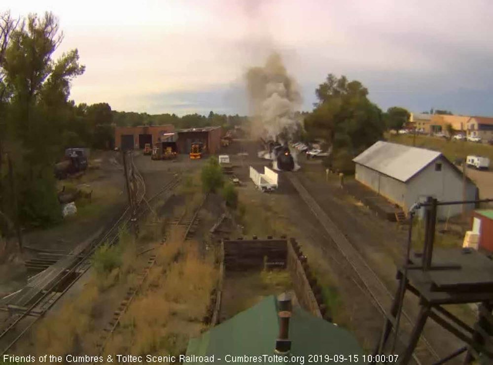 2019.09.15 Steam is coming from the cylinder cocks and smoke from the stacks as 489 and 463 get their 11 car train 216 underway (1 of 1).jpg