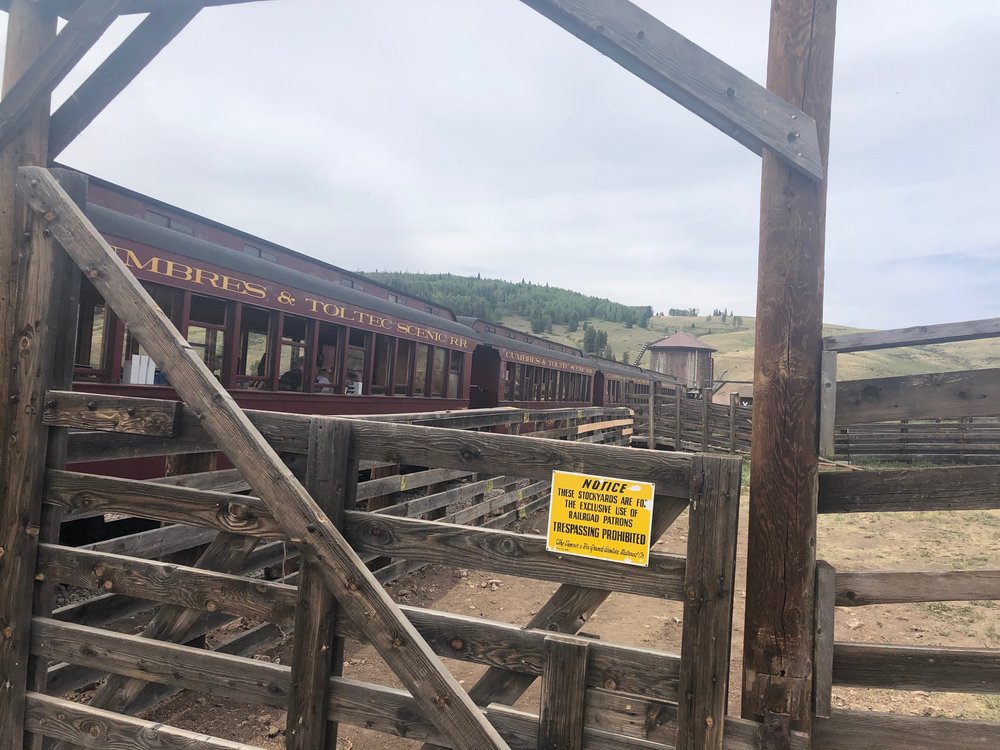 Shot of the train from Antonito over the stock pen gate.JPG