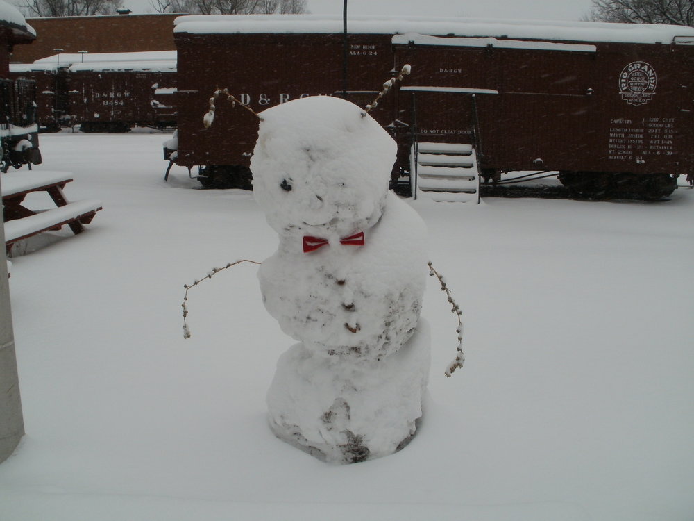 2015 Dec 15 Chama, NM Depot C&TSRR Snowman.JPG