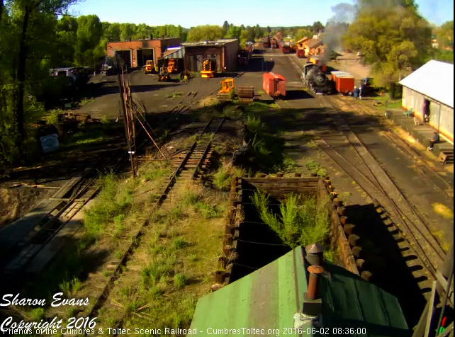 6.2.16 As 484 backs down toward the depot we can see the Friend's work crew around the kitchen storage car (1 of 1).jpg