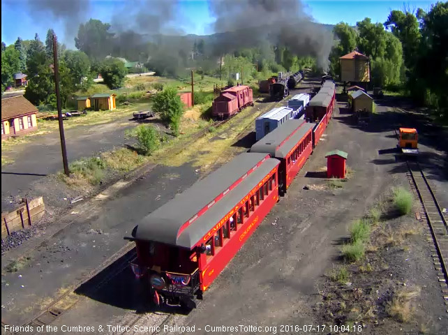 7.17.16 The Colorado carries the red flag and bunting as it heads out of Chama.jpg